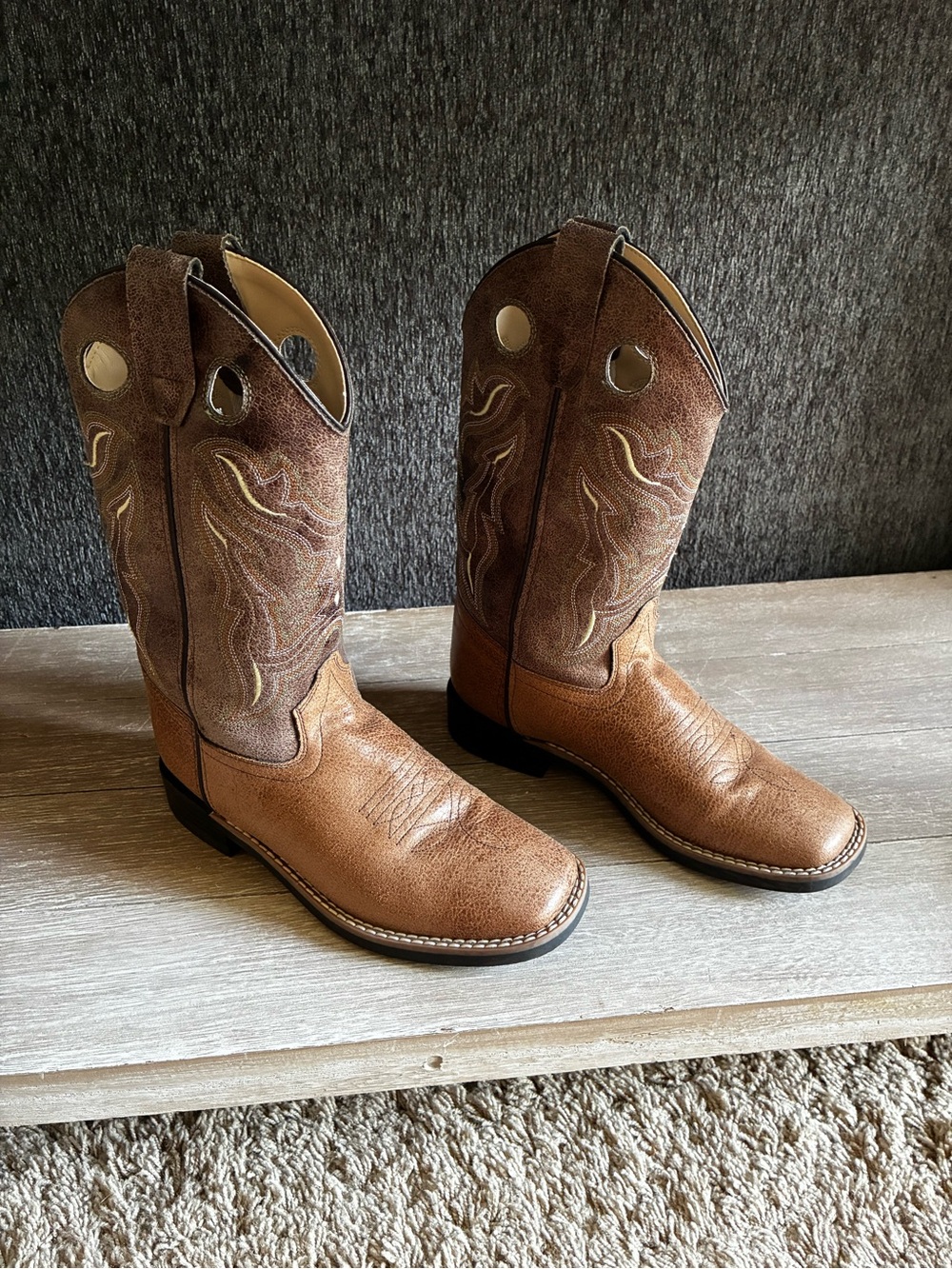 Old West Brown Tan Kids' Pull-On Western Boots